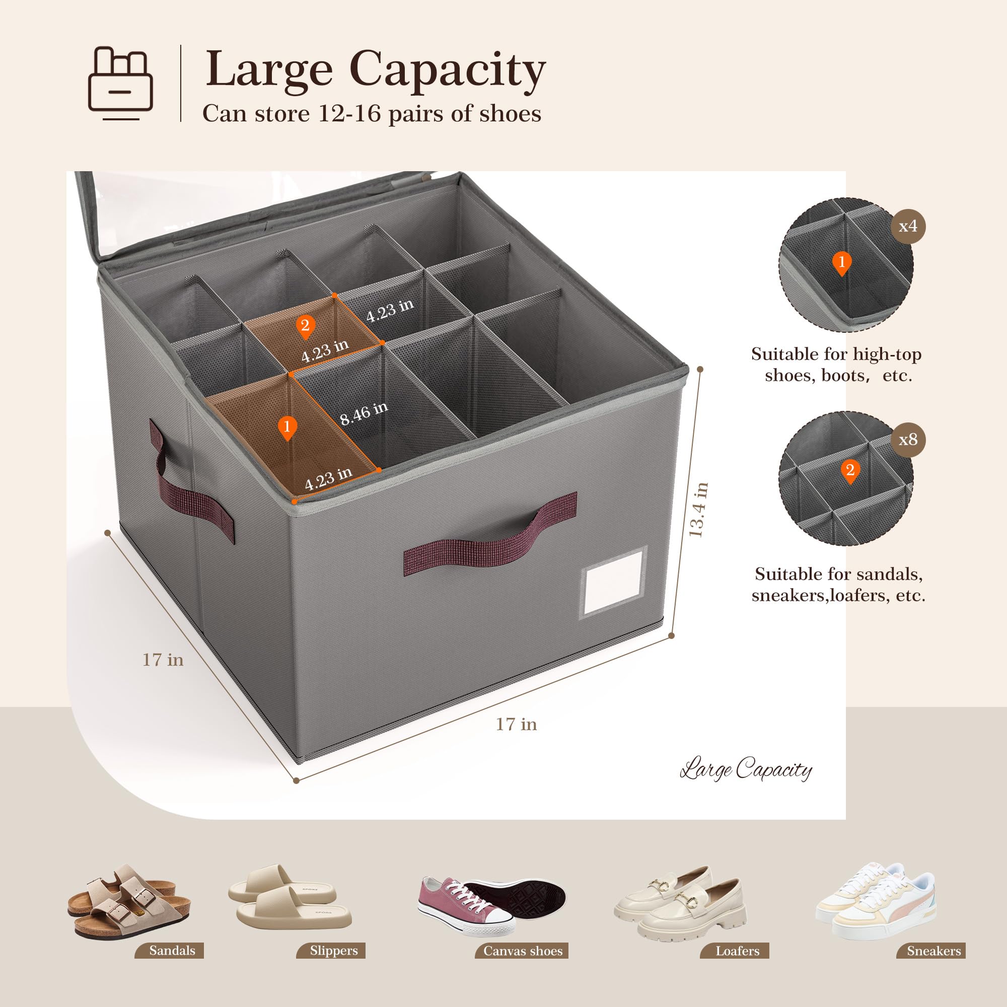 Criusia shoe organizer transparent lid for quick, dust-free shoe identification.
