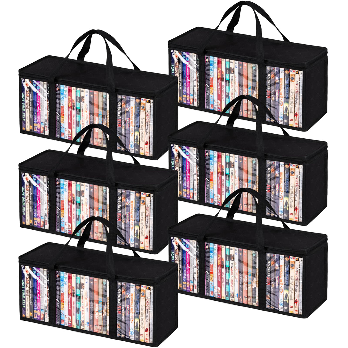Criusia six-pack DVD storage bags show organized space for a large movie library