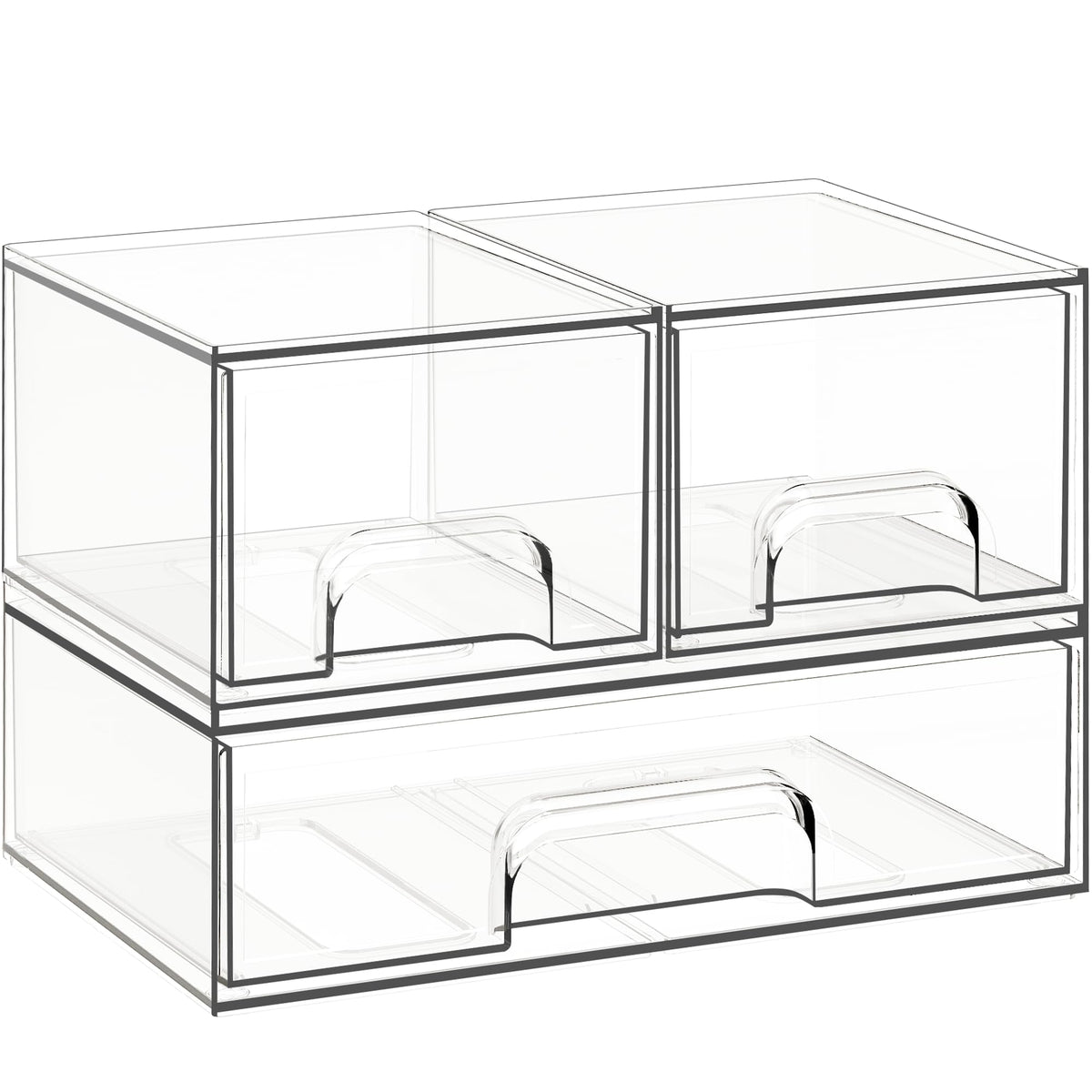 Criusia stackable drawers assembly view showing secure interlocking design for safe stacking