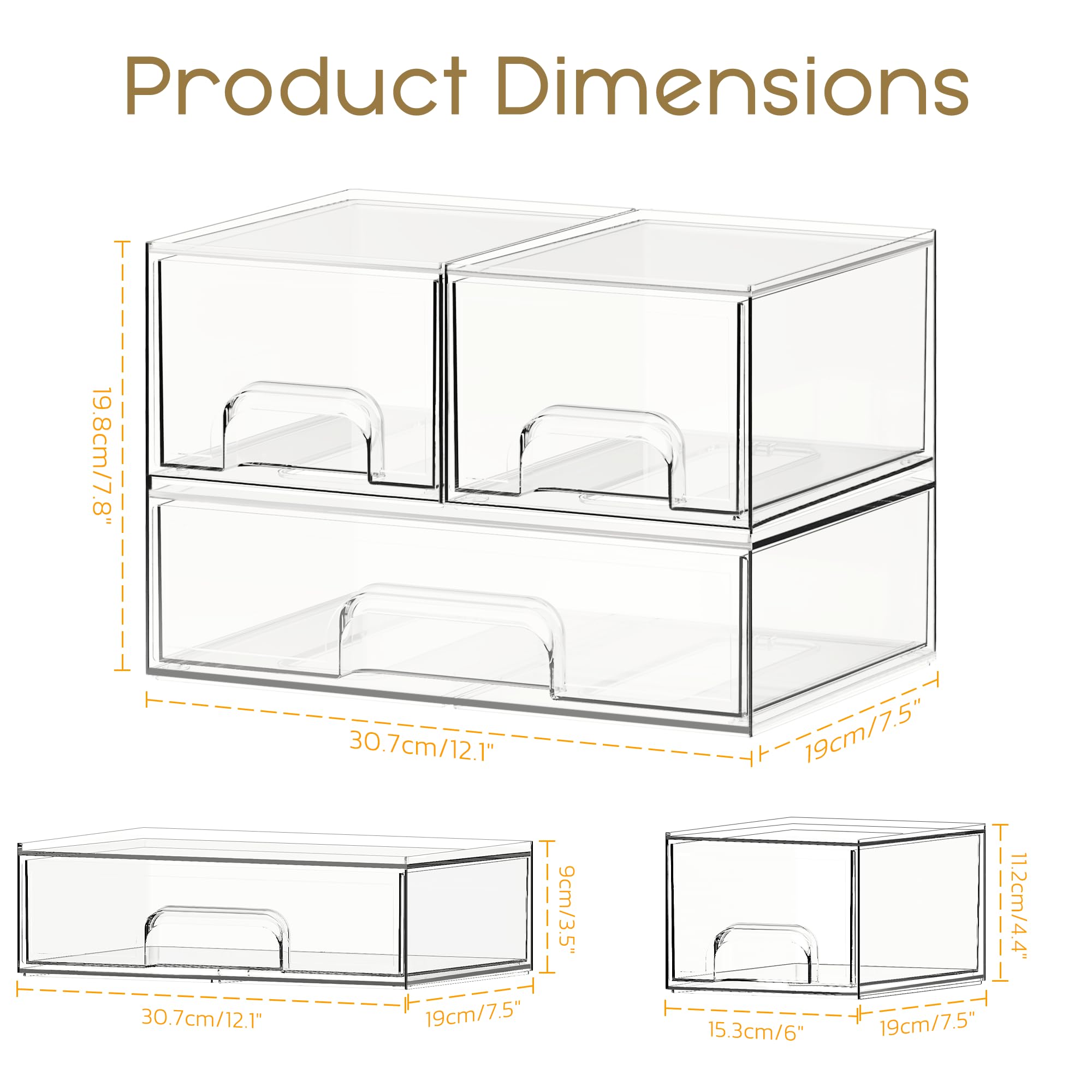 Criusia stackable drawers crystal-clear front reveals cosmetics and skincare at a glance