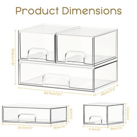 Criusia stackable drawers crystal-clear front reveals cosmetics and skincare at a glance