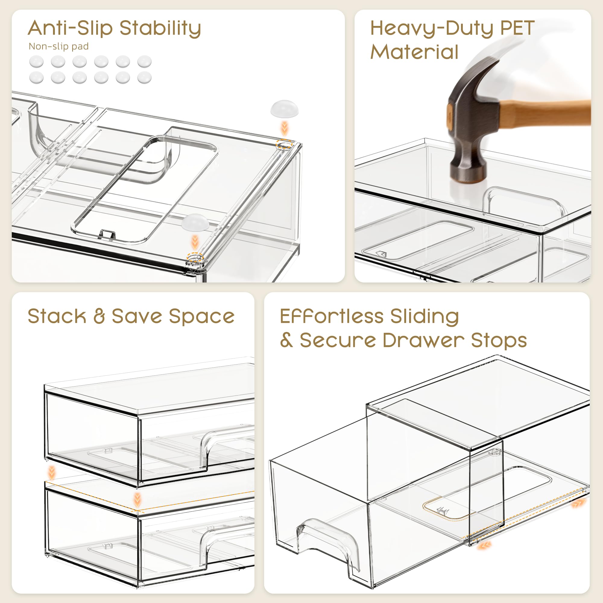 Criusia stackable drawers sliding tracks ensure quiet, smooth access