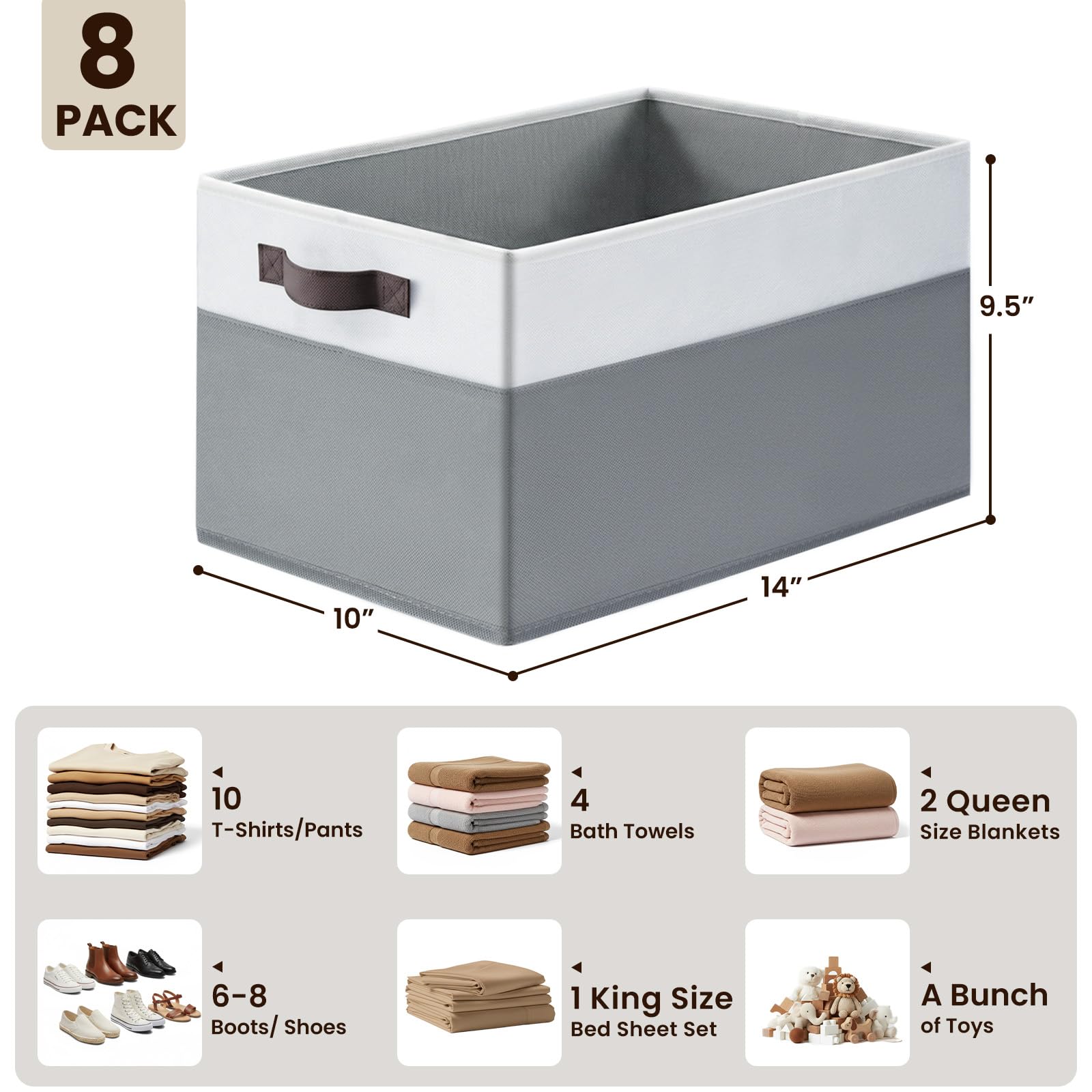 Criusia storage bin 8-pack front view, elegant two-tone design for stylish organization.