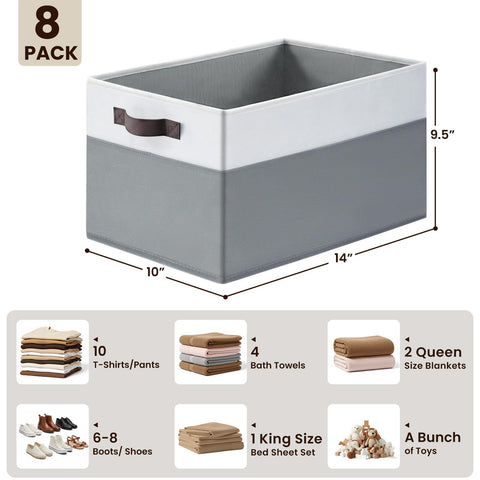 Criusia storage bin 8-pack front view, elegant two-tone design for stylish organization.