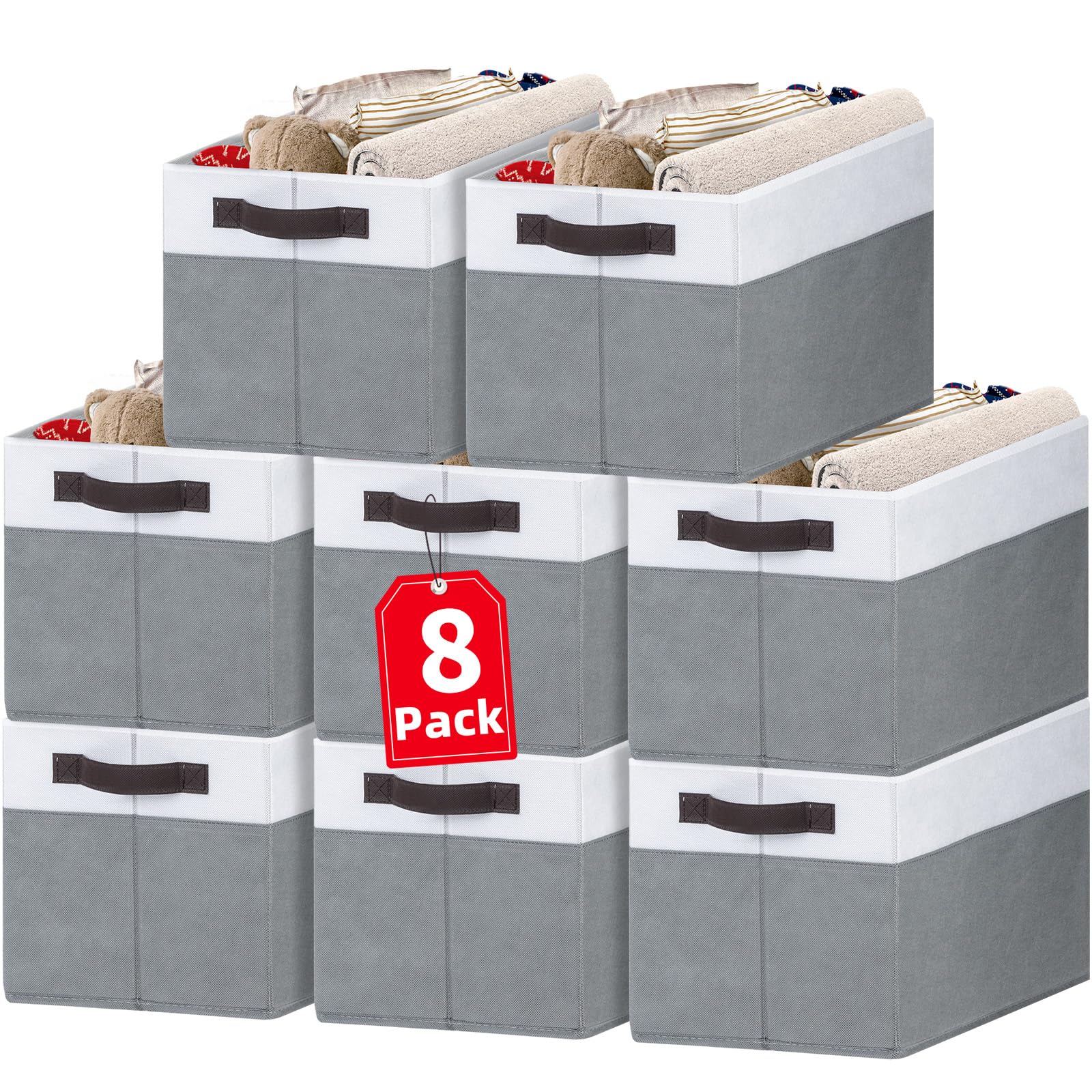 Criusia storage bin 8-pack side view, sturdy fabric storage for clutter-free shelves.