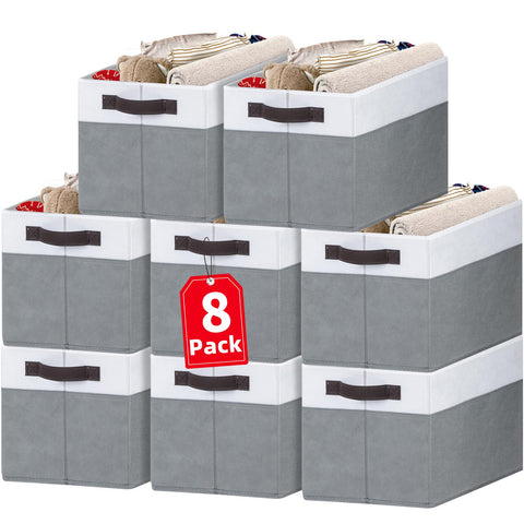 Criusia storage bin 8-pack side view, sturdy fabric storage for clutter-free shelves.