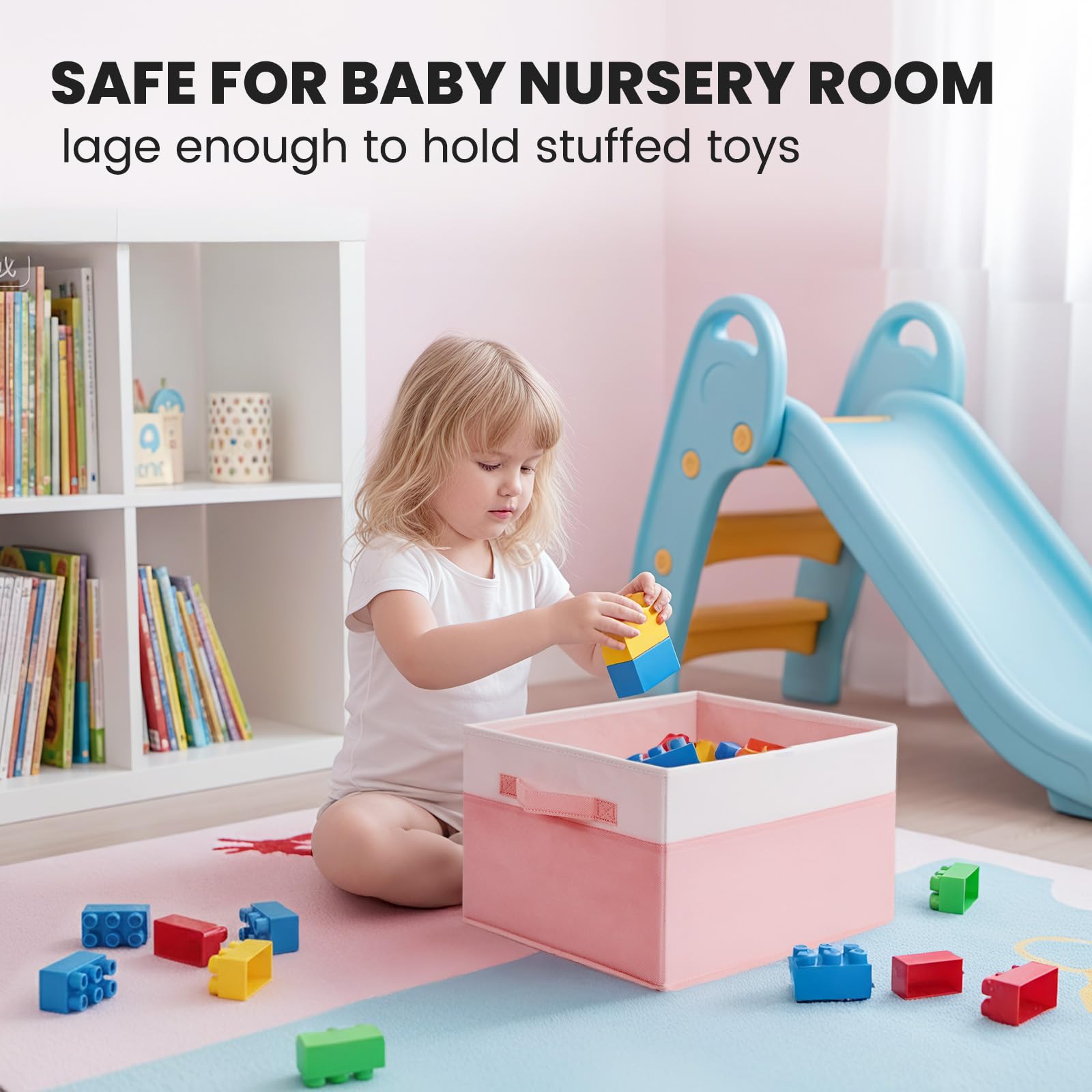 Criusia storage bin with sturdy handles simplifies heavy item storage.