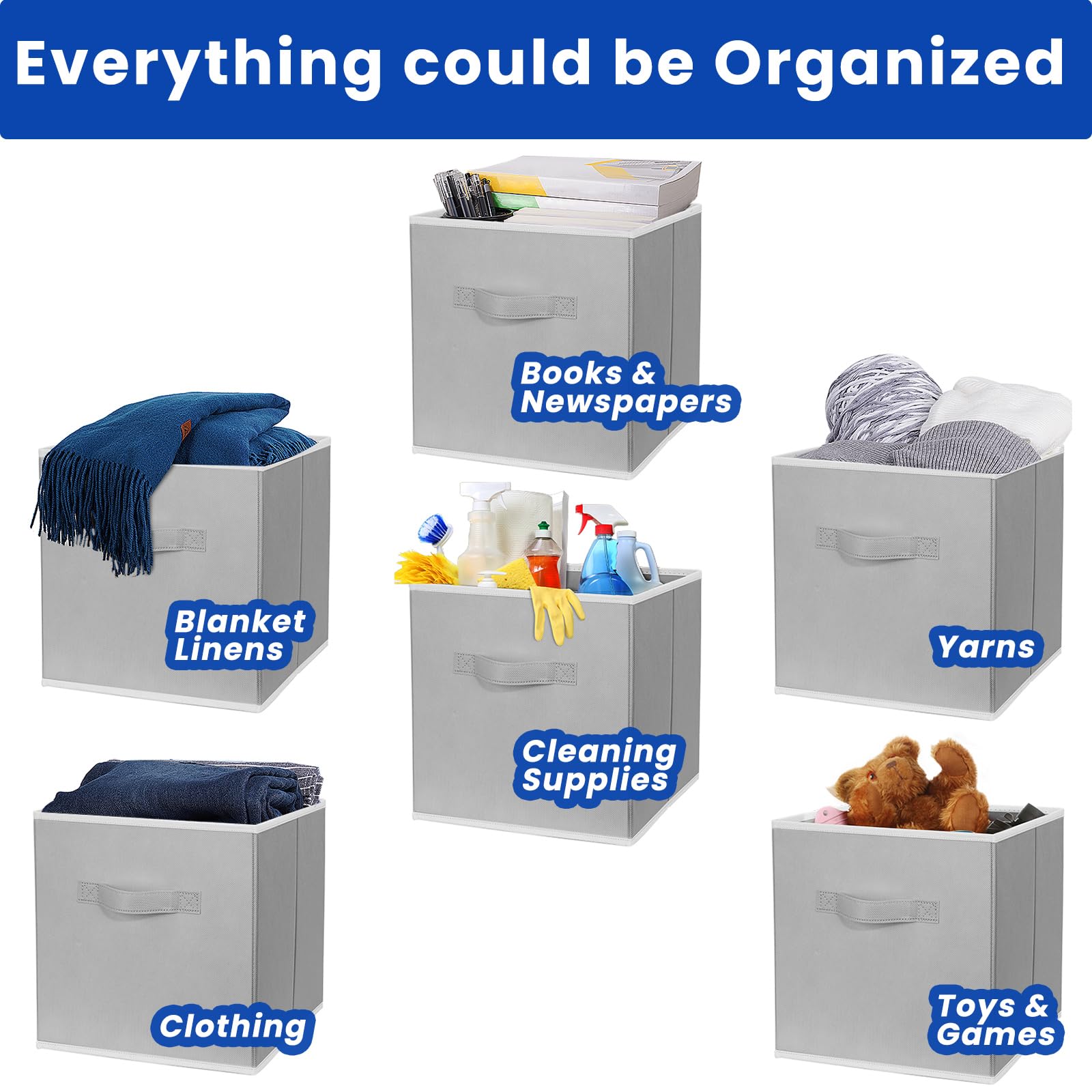 Criusia 10-pack storage cubes arranged for setup on a shelf