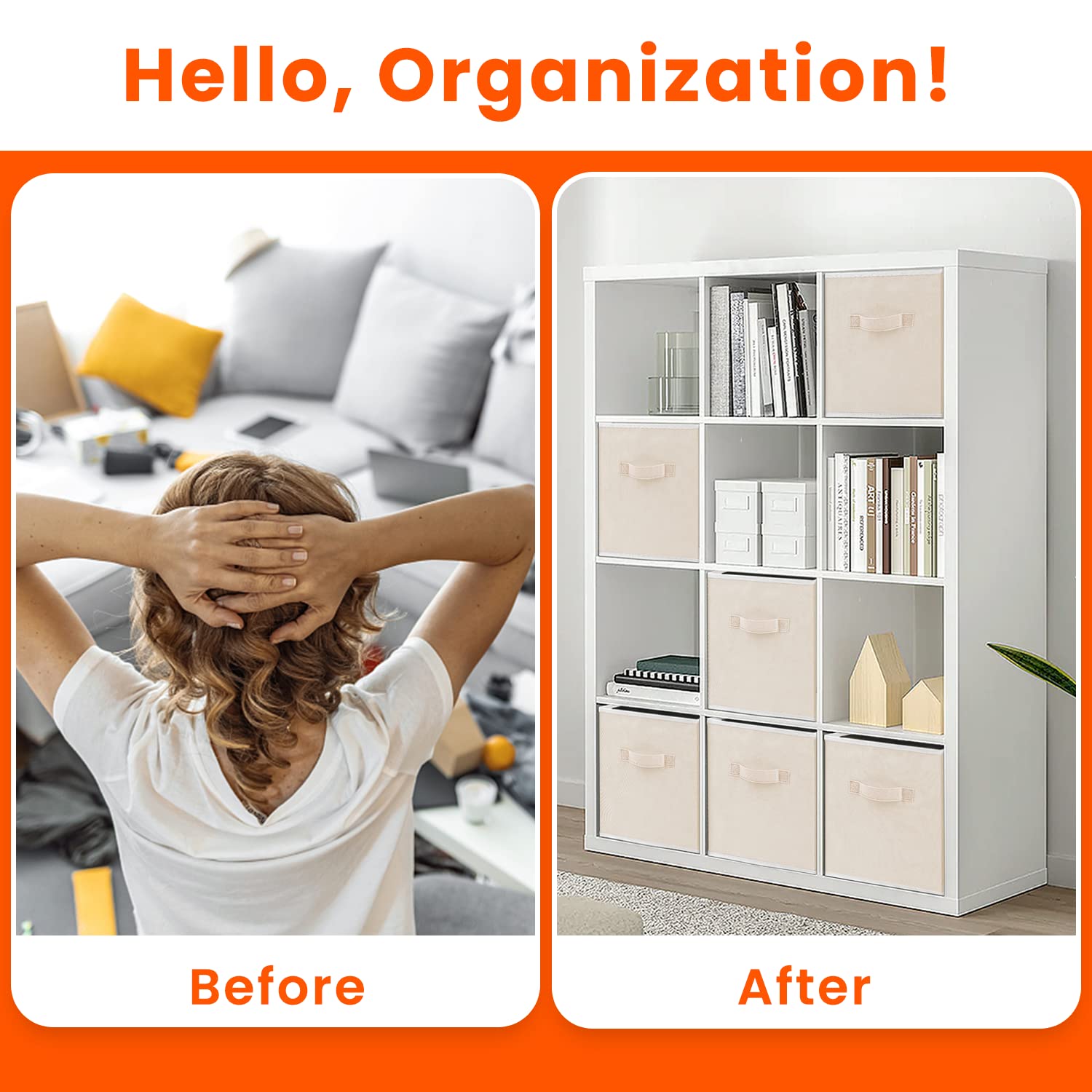 Criusia Storage Cubes beige folded-flat demonstration of collapsible design.