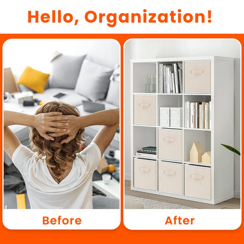 Criusia Storage Cubes beige folded-flat demonstration of collapsible design.