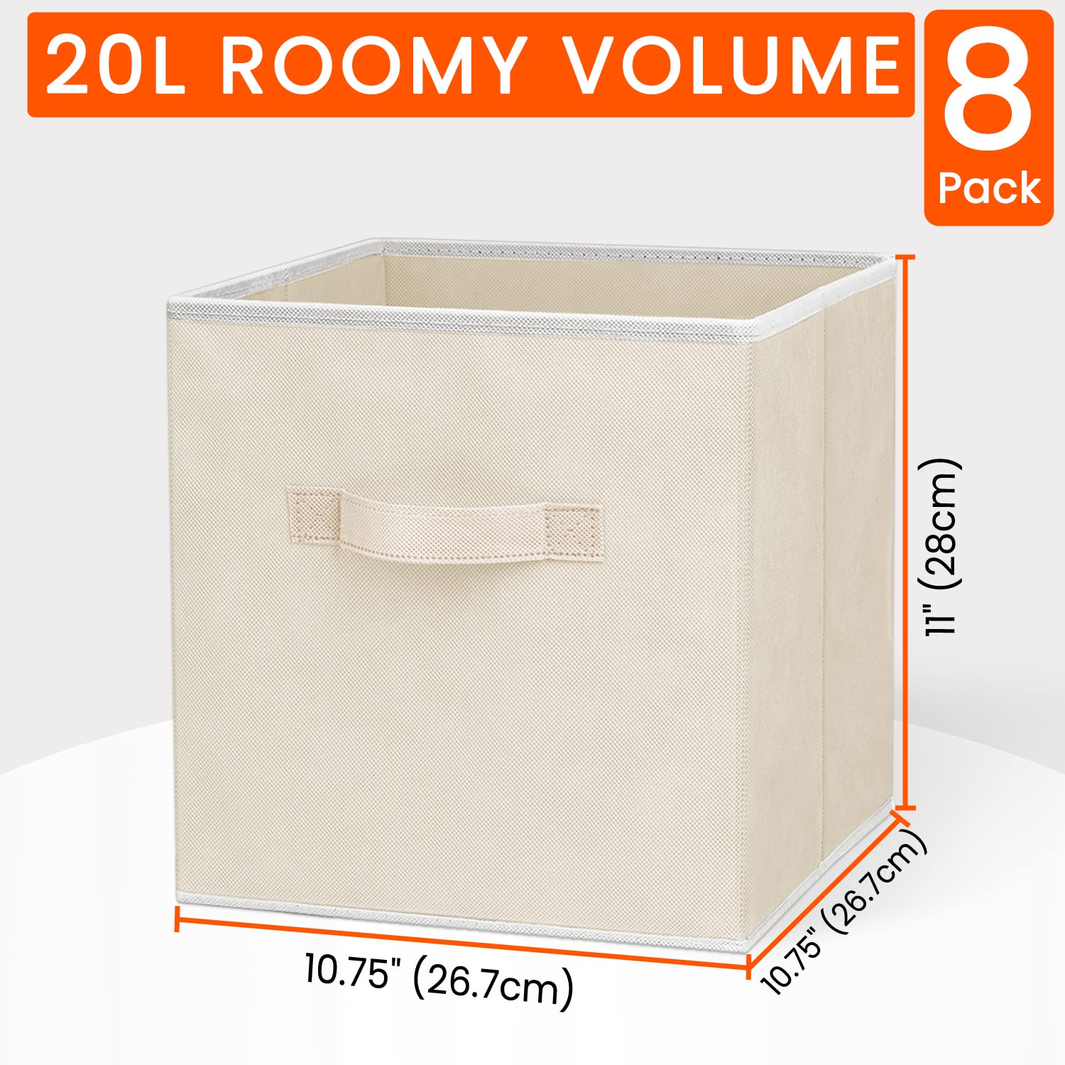 Criusia Storage Cubes beige front view with open top for quick access.
