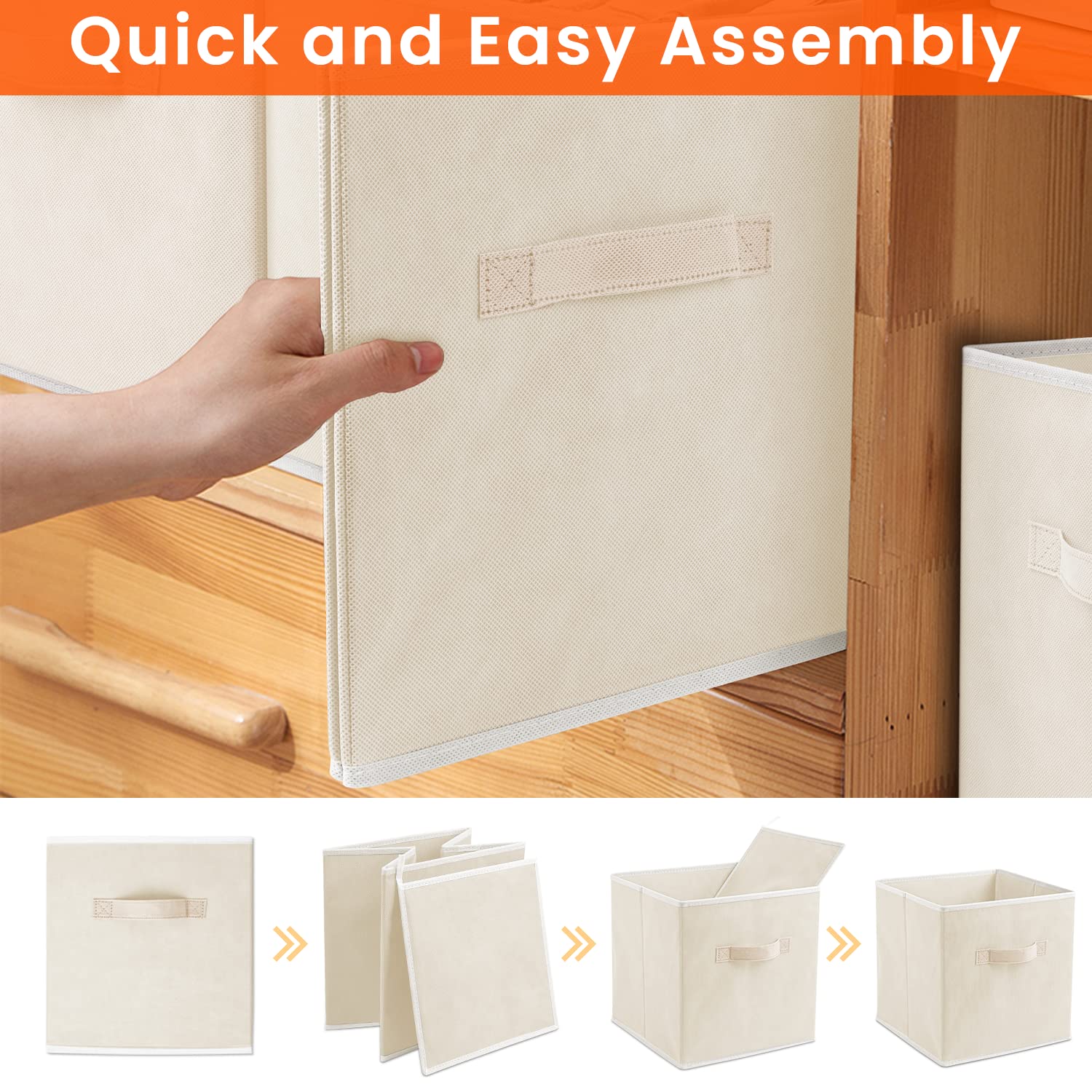 Criusia Storage Cubes beige stacked neatly on a shelf for efficiency.