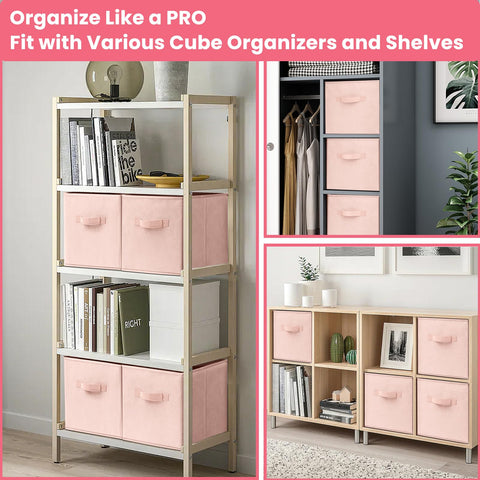 Criusia pink collapsible storage bin folded flat for compact storage.