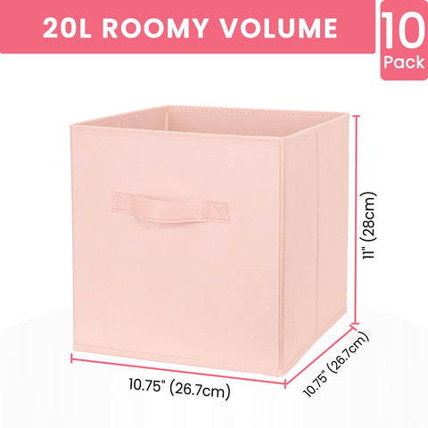 Close-up of Criusia pink cube bin showing reinforced side handles for daily use.