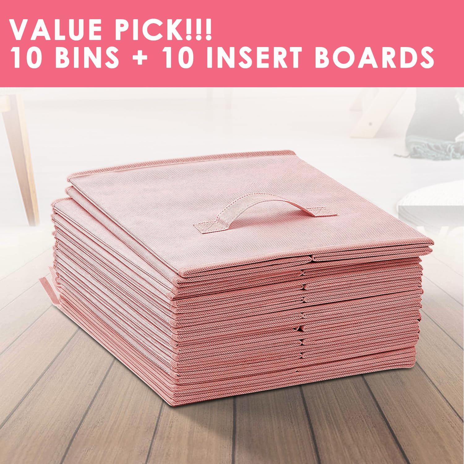 Criusia 11-inch pink cube bin texture highlighting durable fabric and practical storage.