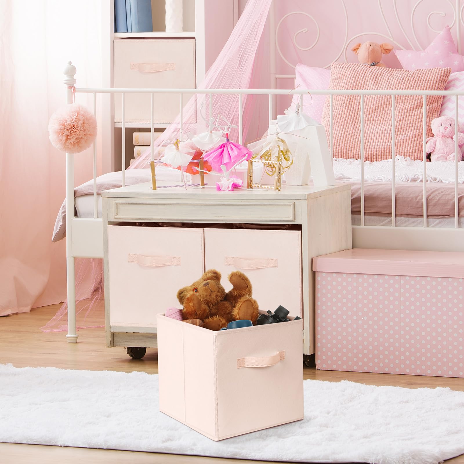 Criusia storage cubes 13-inch filled with clothes on a shelf for neatness.