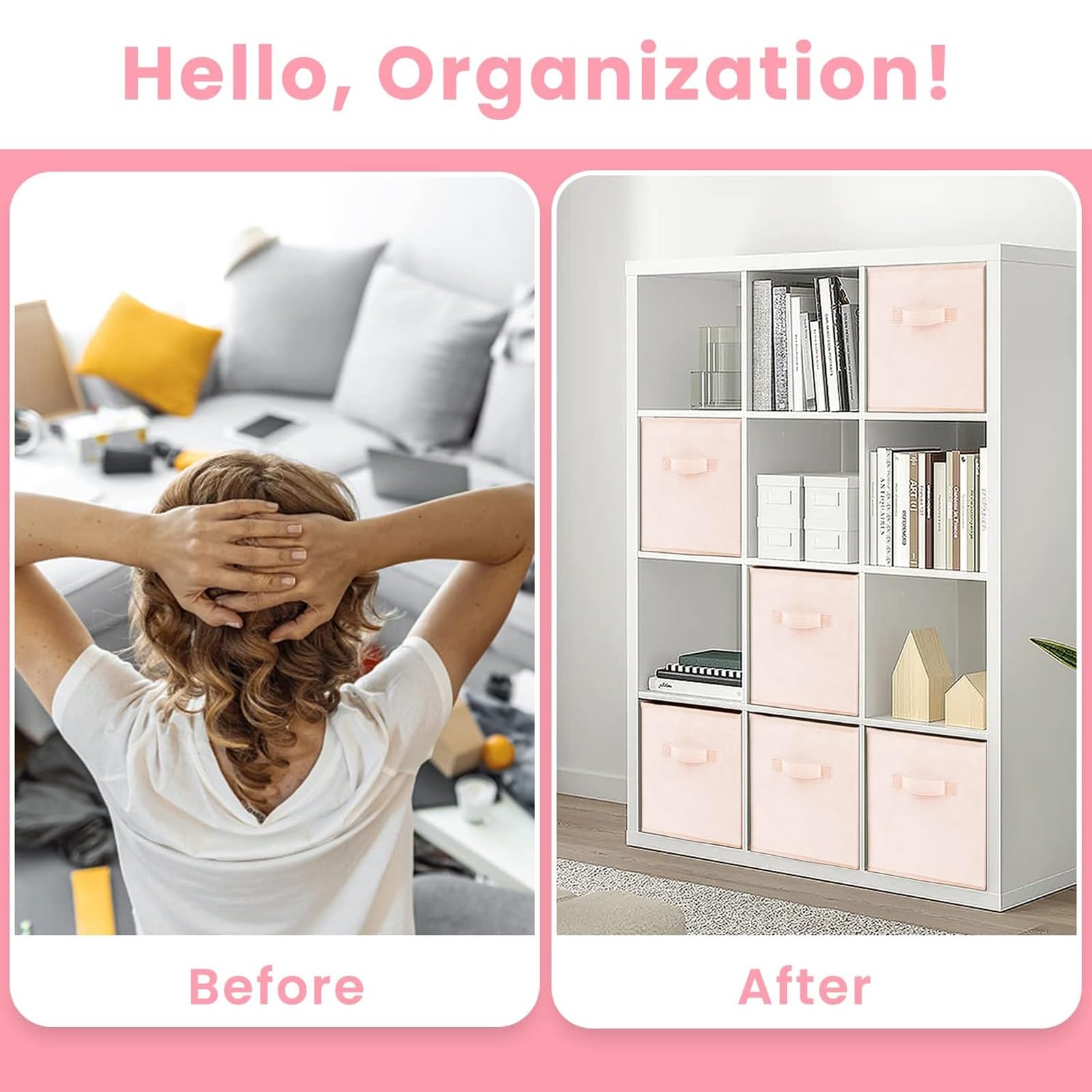 Criusia storage cubes stacked on a shelf create tidy, accessible storage.