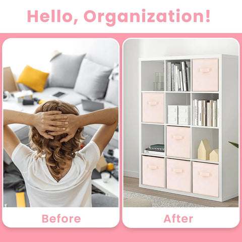Criusia storage cubes stacked on a shelf create tidy, accessible storage.