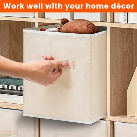 Criusia collapsible beige cubes folded flat for compact storage.