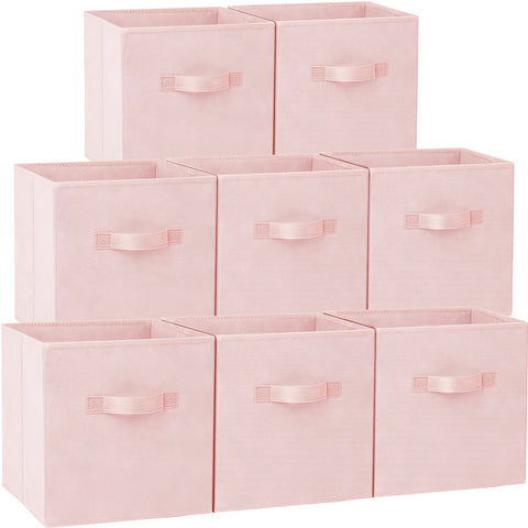 Criusia storage cubes front view in pink for easy closet organization.