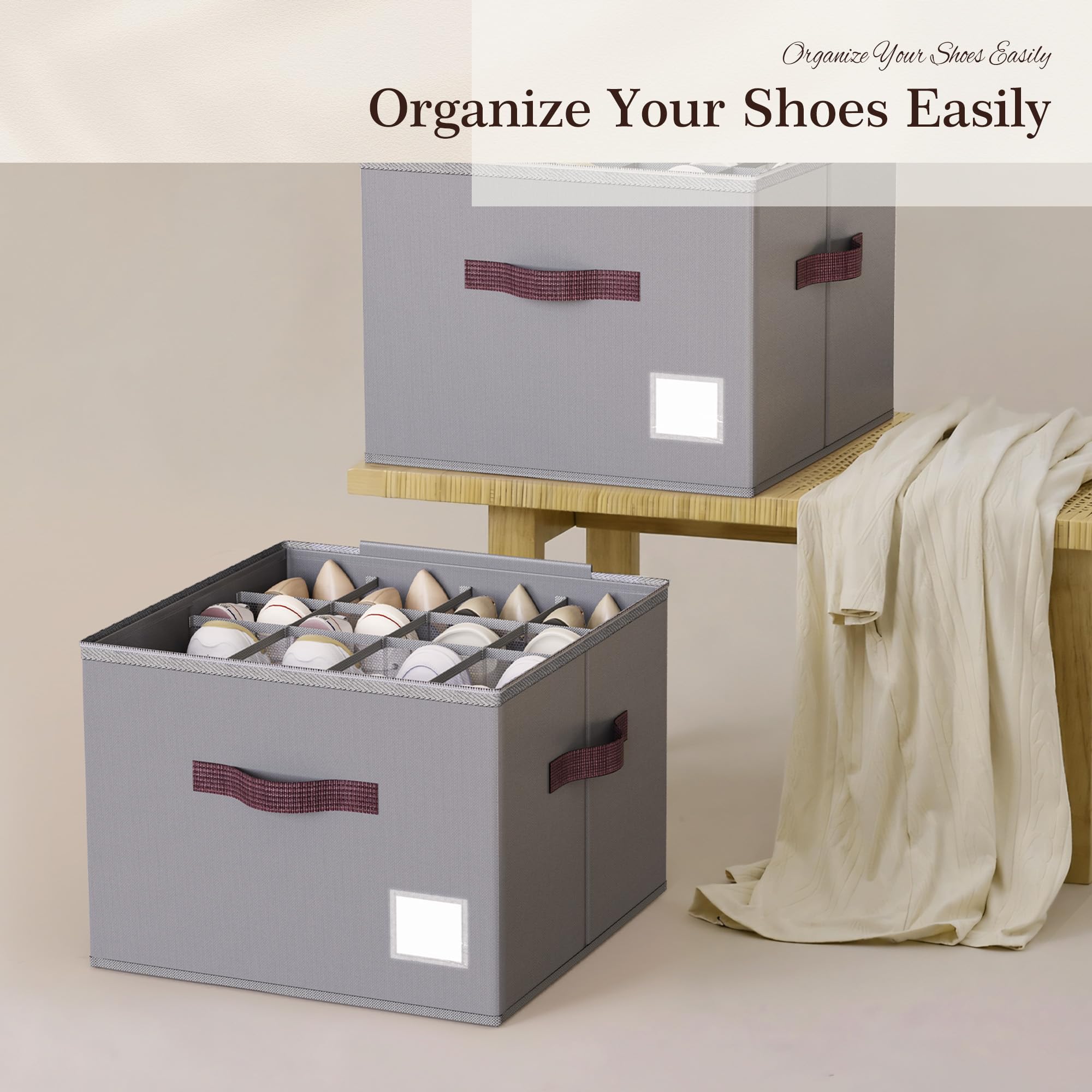 Criusia transparent cover helps identify footwear while keeping dust out.