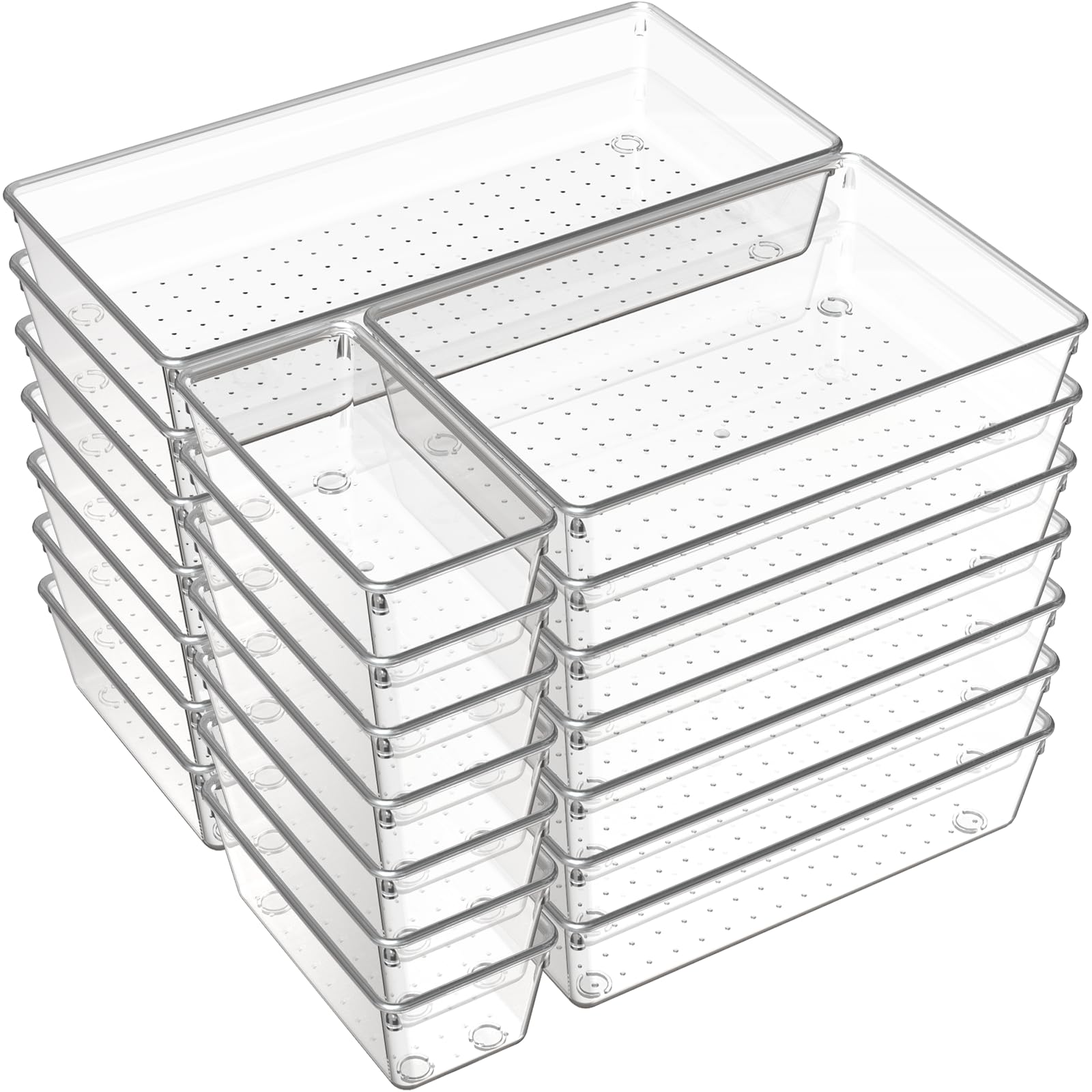 Criusia XL 12x6x2 clear drawer organizer for large utensils, neatly visible.