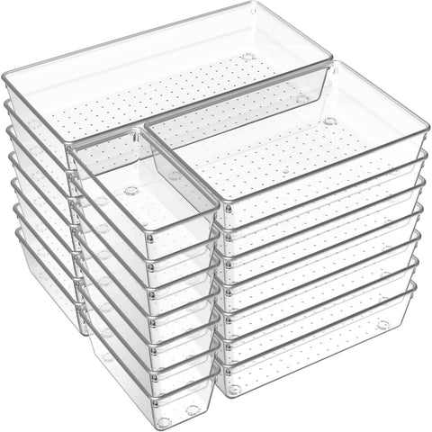 Criusia XL 12x6x2 clear drawer organizer for large utensils, neatly visible.