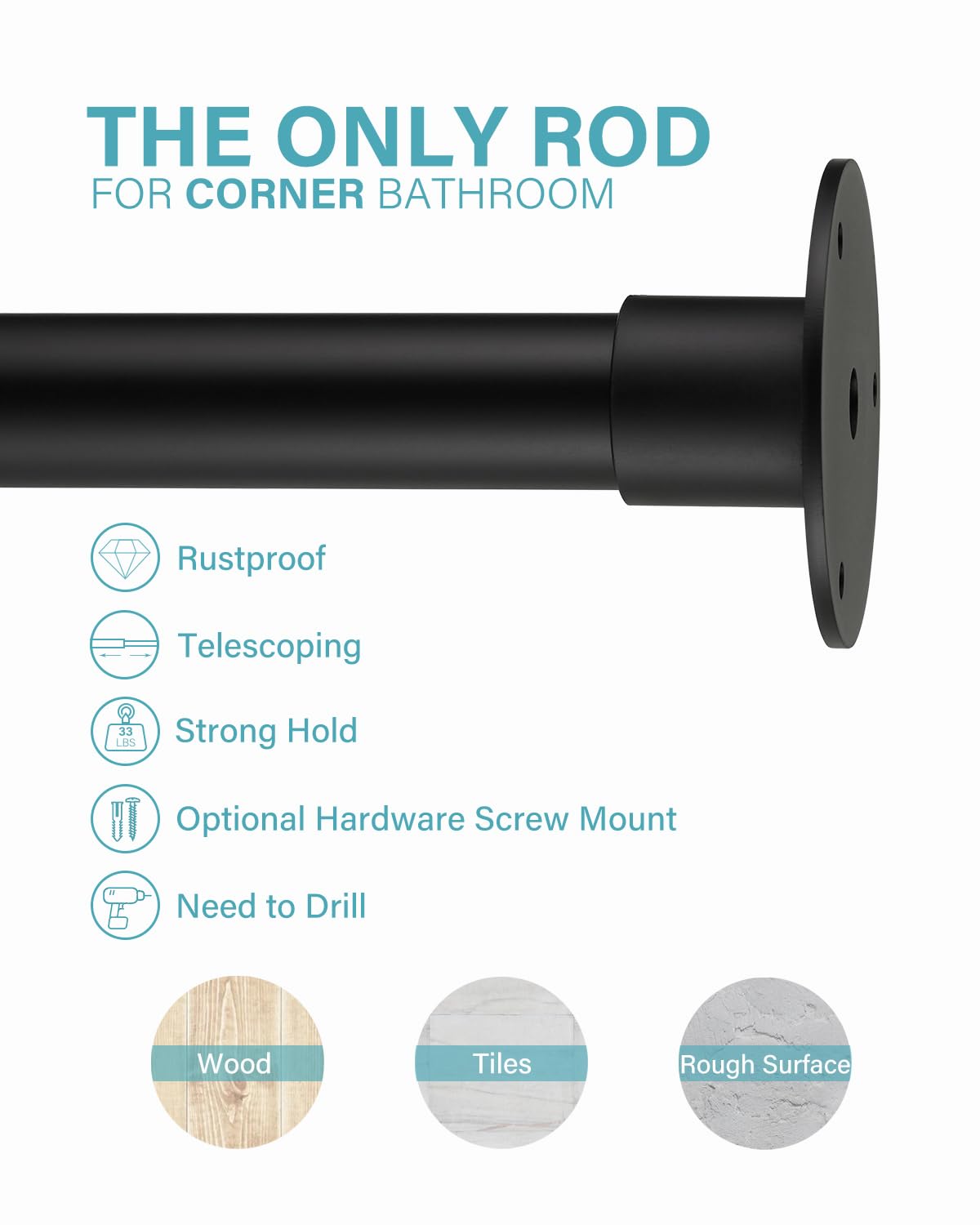 Crkmire 90-degree curved rod with matte black finish complements modern bathrooms