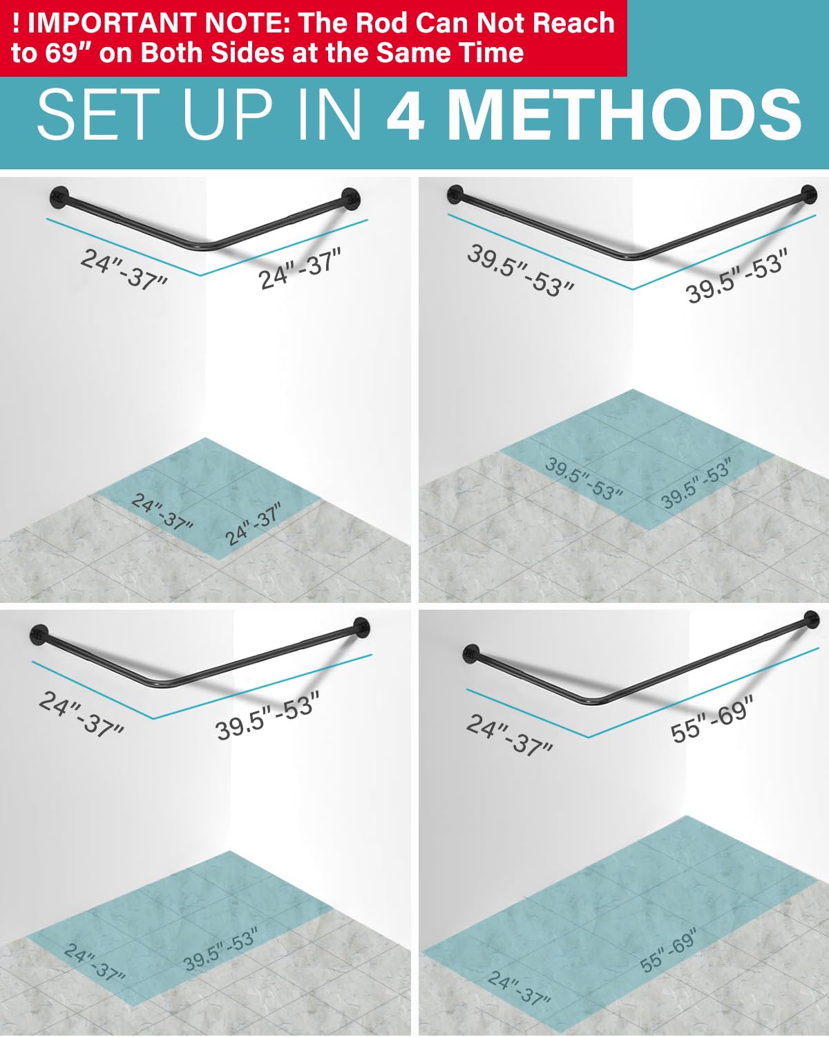 Crkmire adjustable 24-53 inch rod demonstrates versatile sizing for varied bathrooms