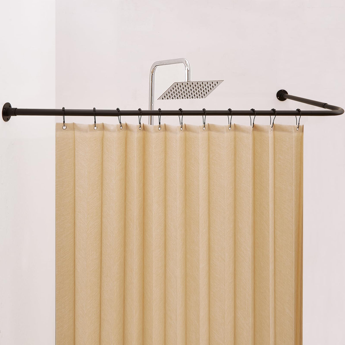 Crkmire corner shower rod assembled in square layout for flexible corner fitting