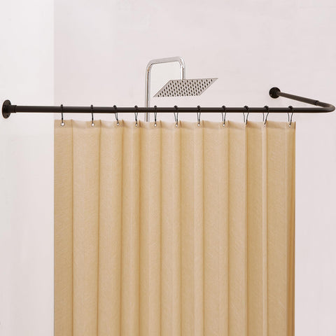 Crkmire corner shower rod assembly shows adjustable fit for wide corners