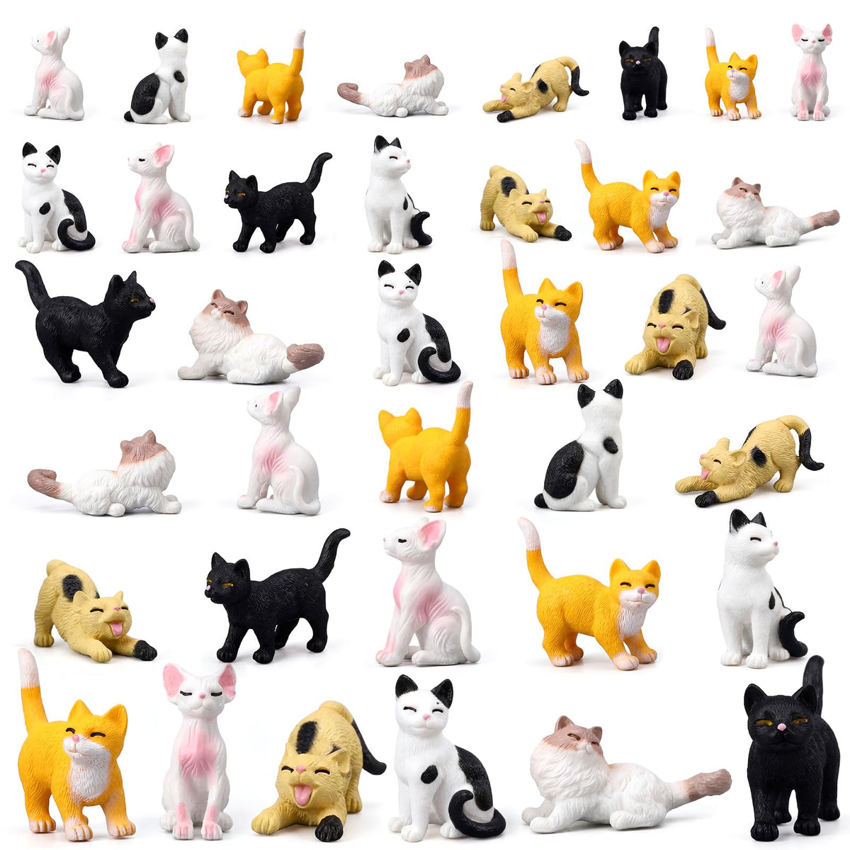 CroBlissful mini resin cat figurines showcase six styles for shelf display and fairy garden accents.