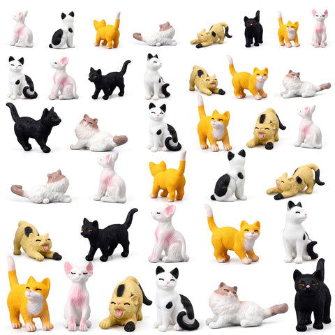 CroBlissful mini resin cat figurines showcase six styles for shelf display and fairy garden accents.