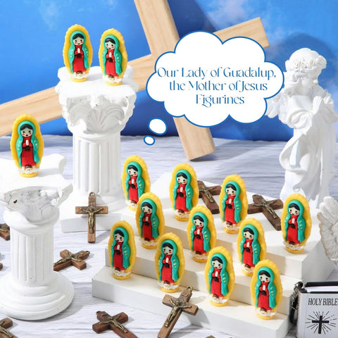 CroBlissful Virgin Mary doll detail featuring hands clasped in clouds for reverent decor.