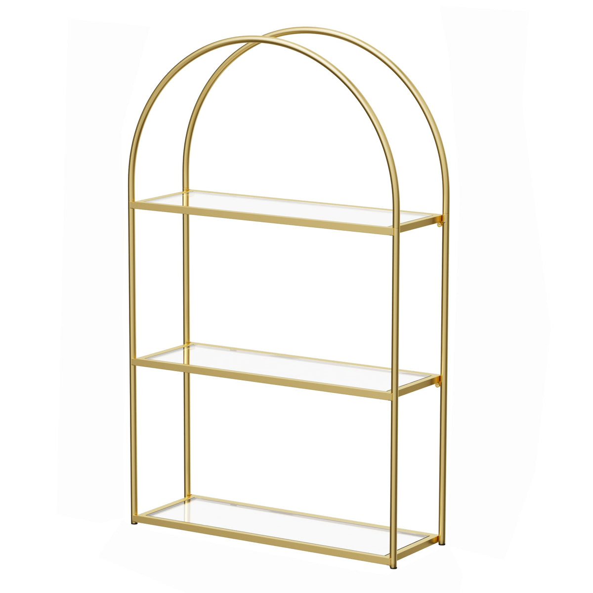 Crofy Gold Arched Frame Wall Shelf with tempered glass shelves for stylish bathroom storage