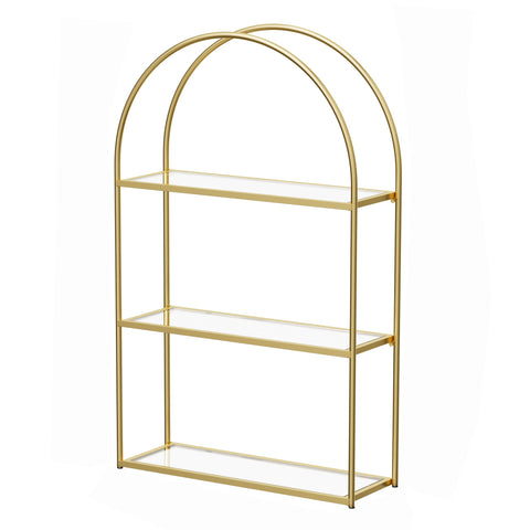 Crofy Gold Arched Frame Wall Shelf with tempered glass shelves for stylish bathroom storage