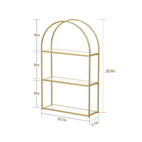 Crofy tempered glass shelves on gold frame provide clear display and organized storage