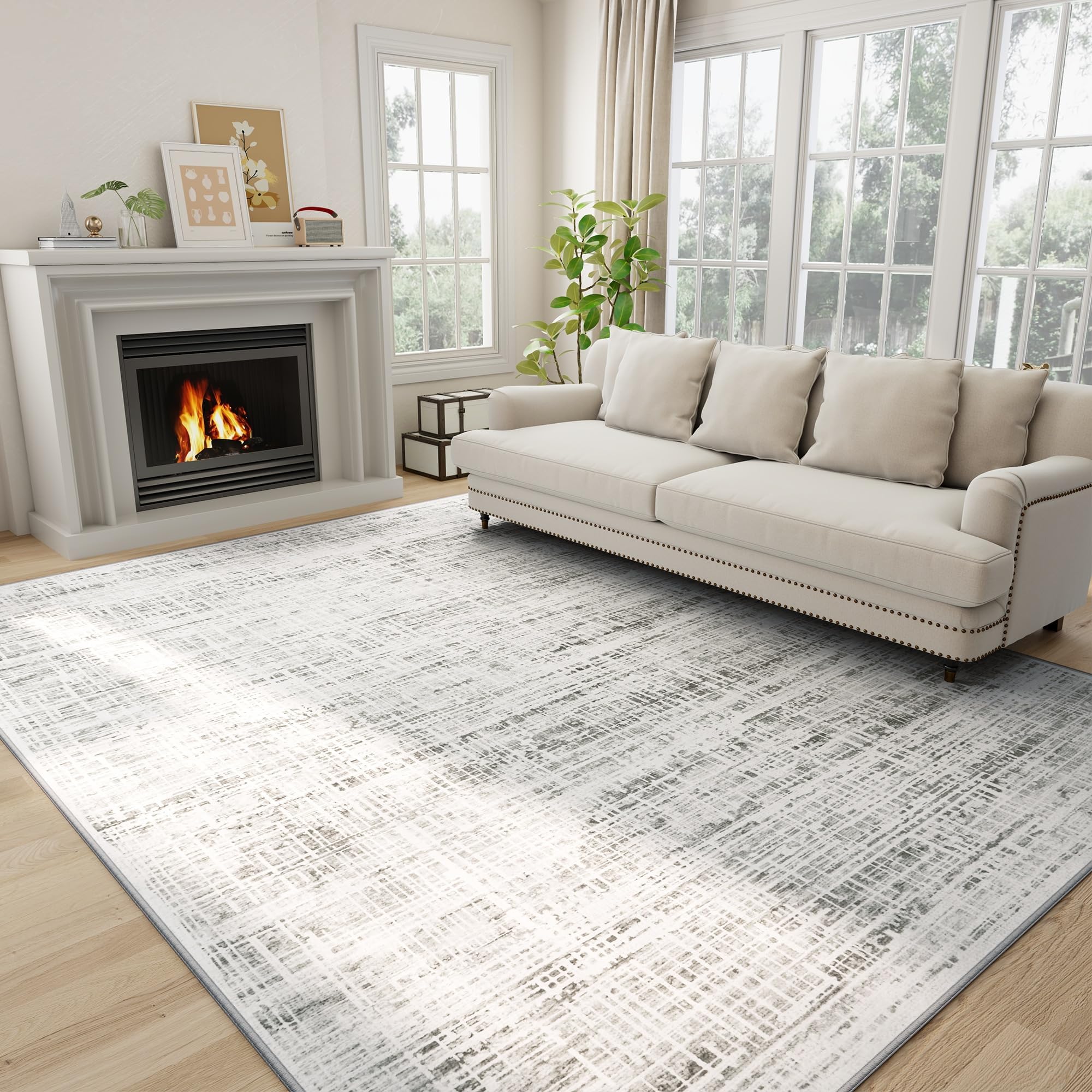 Crority 9x12 area rug with abstract design; soft underfoot and easy to clean.