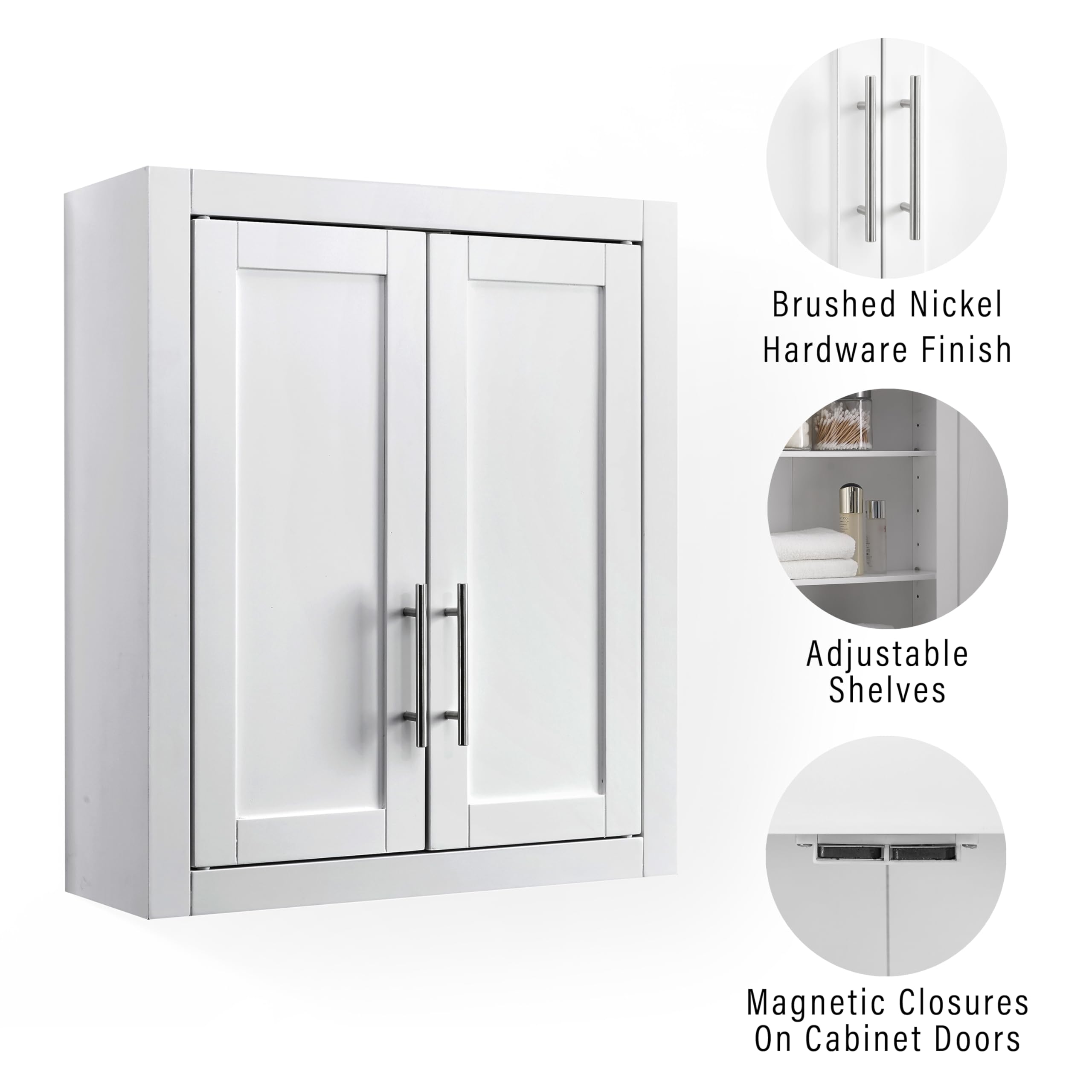 Crosley Savannah interior adjustable shelves provide flexible storage for daily bathroom items.
