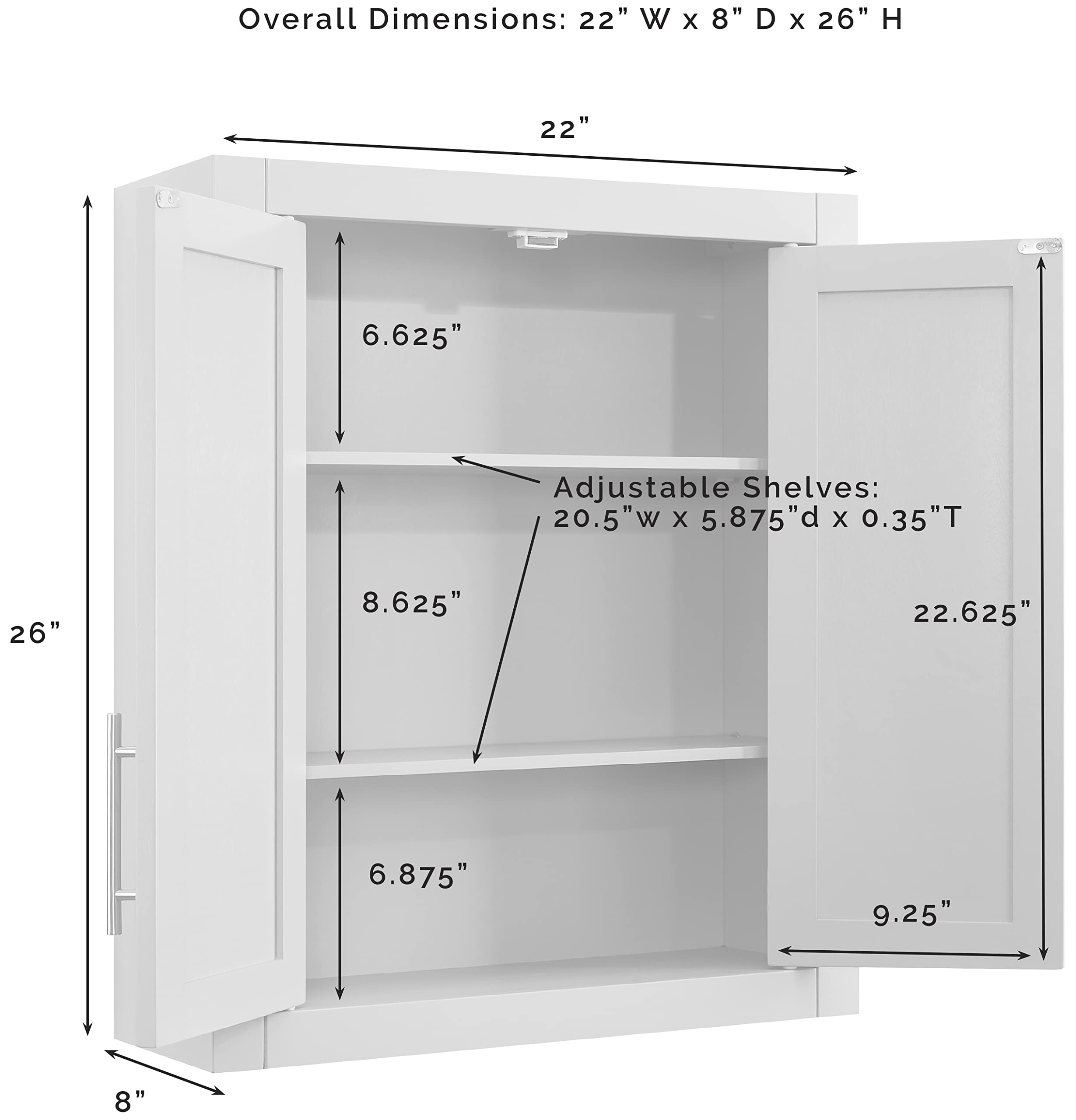 Crosley Savannah sturdy support rail holds up to 50 lbs of bathroom essentials.