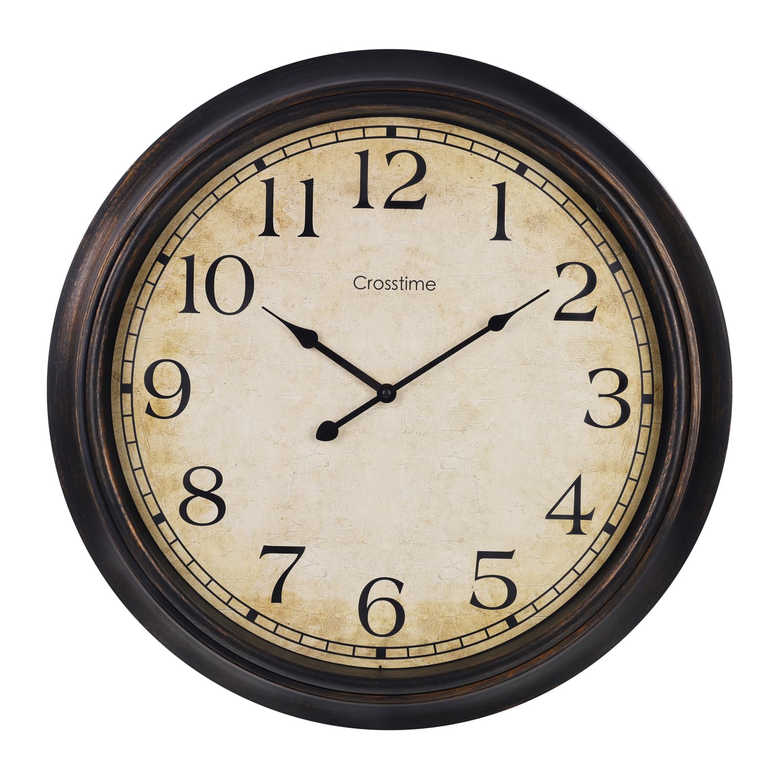 Crosstime 24-inch wall clock front view with vintage dial and gold highlights.