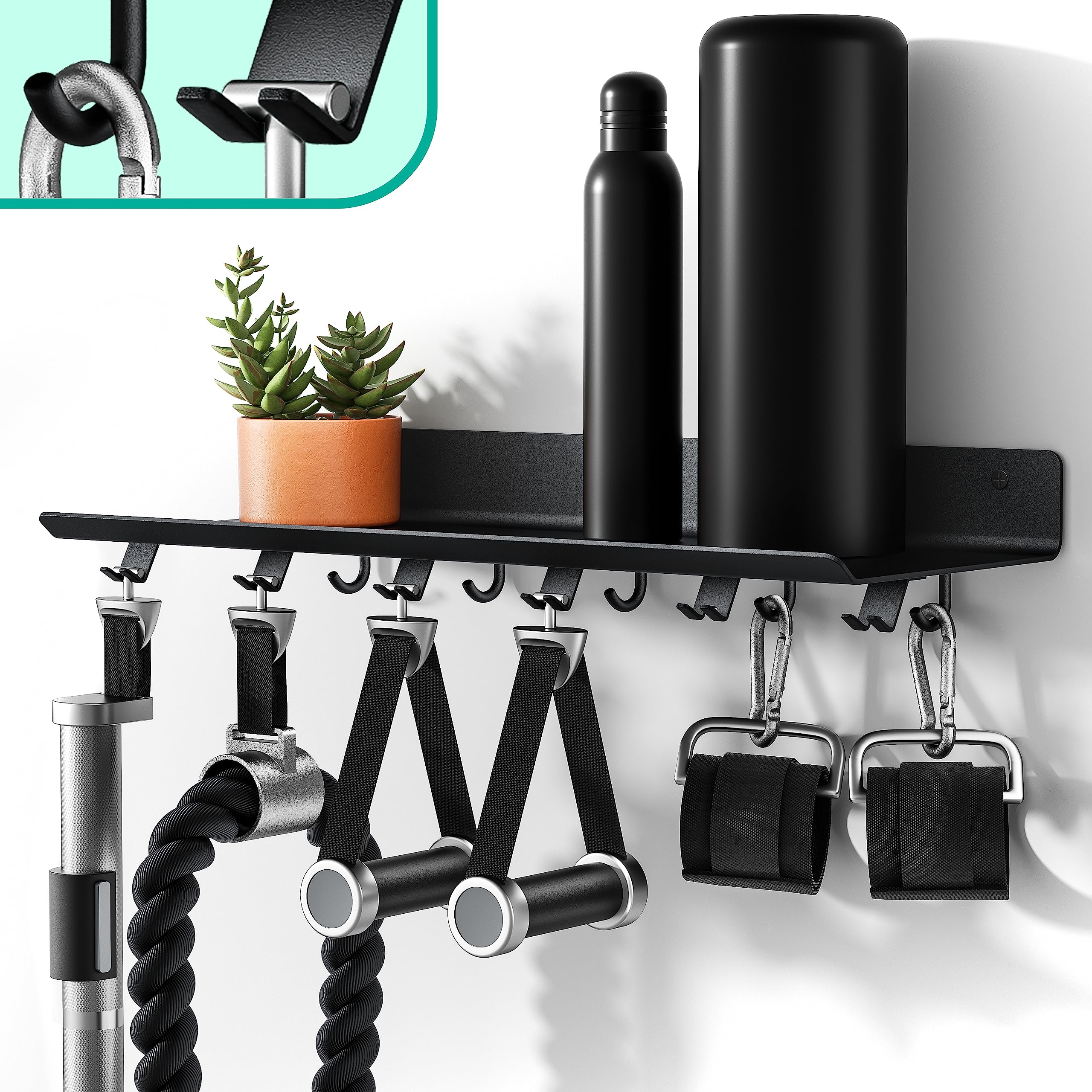 Crostice floating shelf with T-bracket lock for organized gym gear.