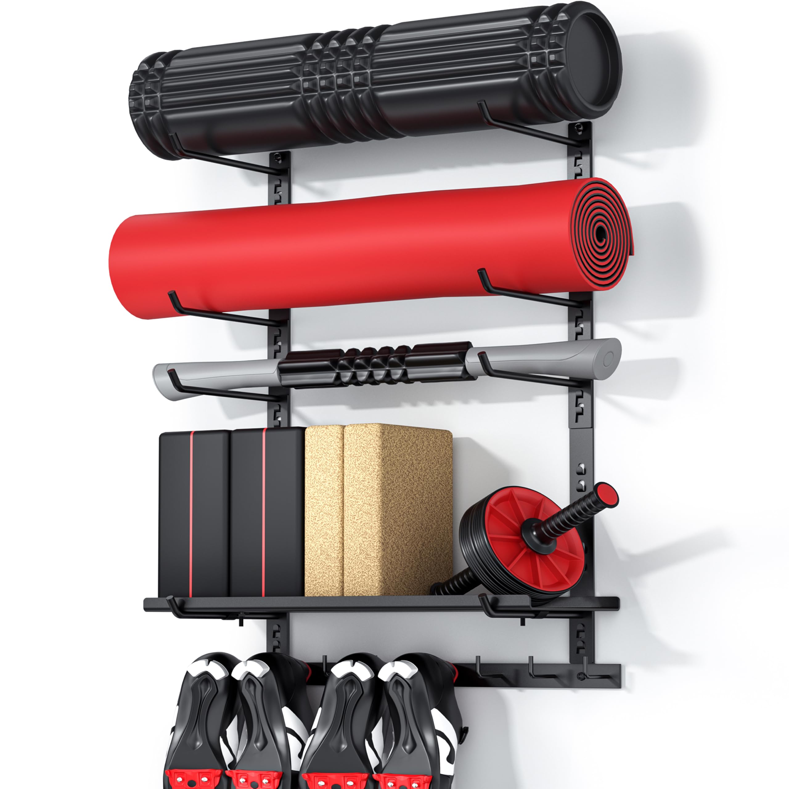 Crostice home gym storage shelf board offers a 20-inch surface for shoes and mats