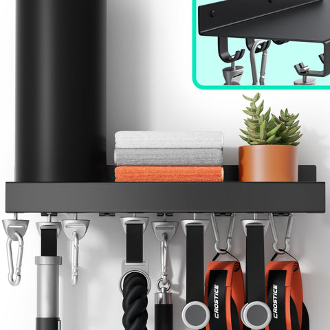 Crostice metal shelf showing Tonal compatibility for organized home gym.