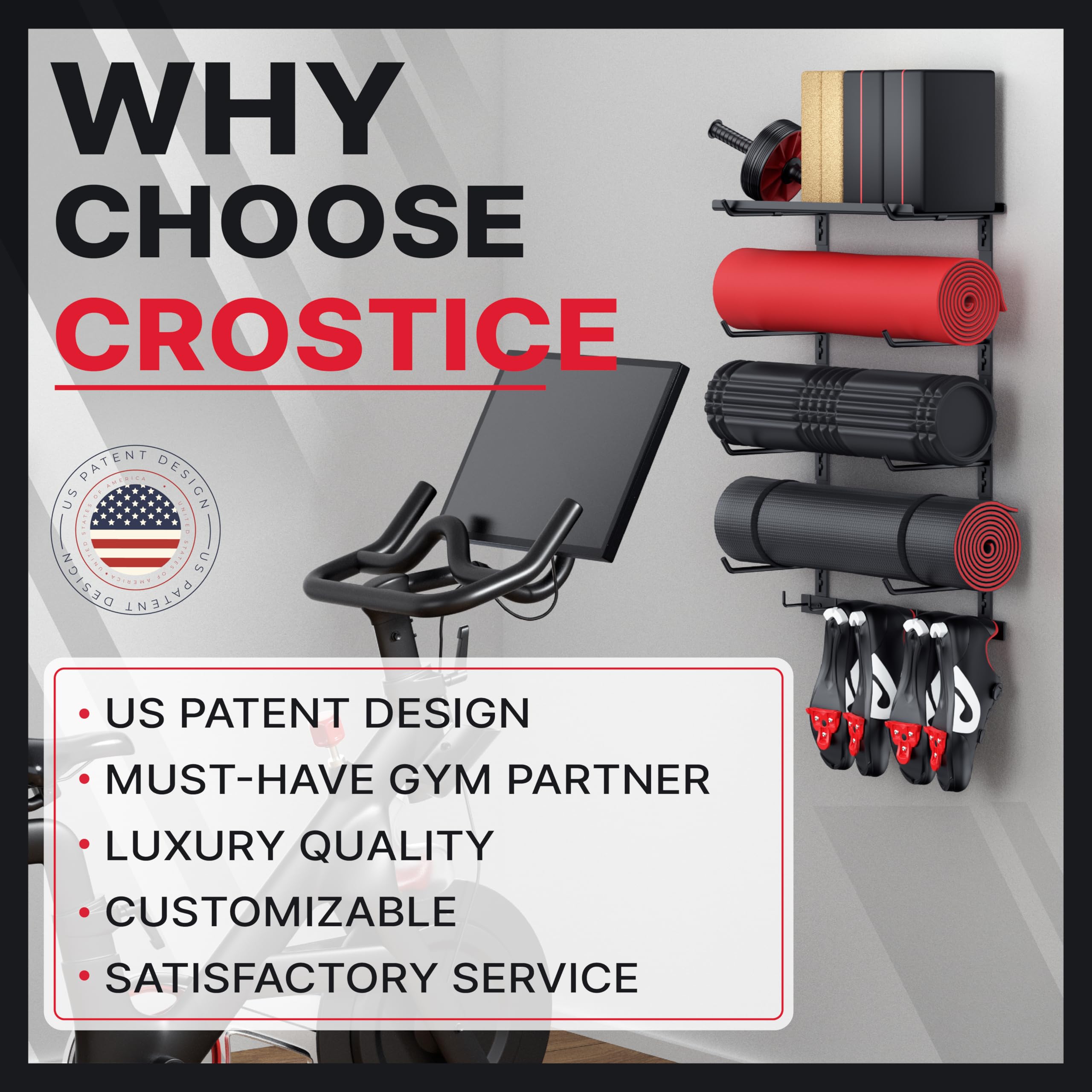 Crostice US-patented shelf elevates organization in a stylish home gym