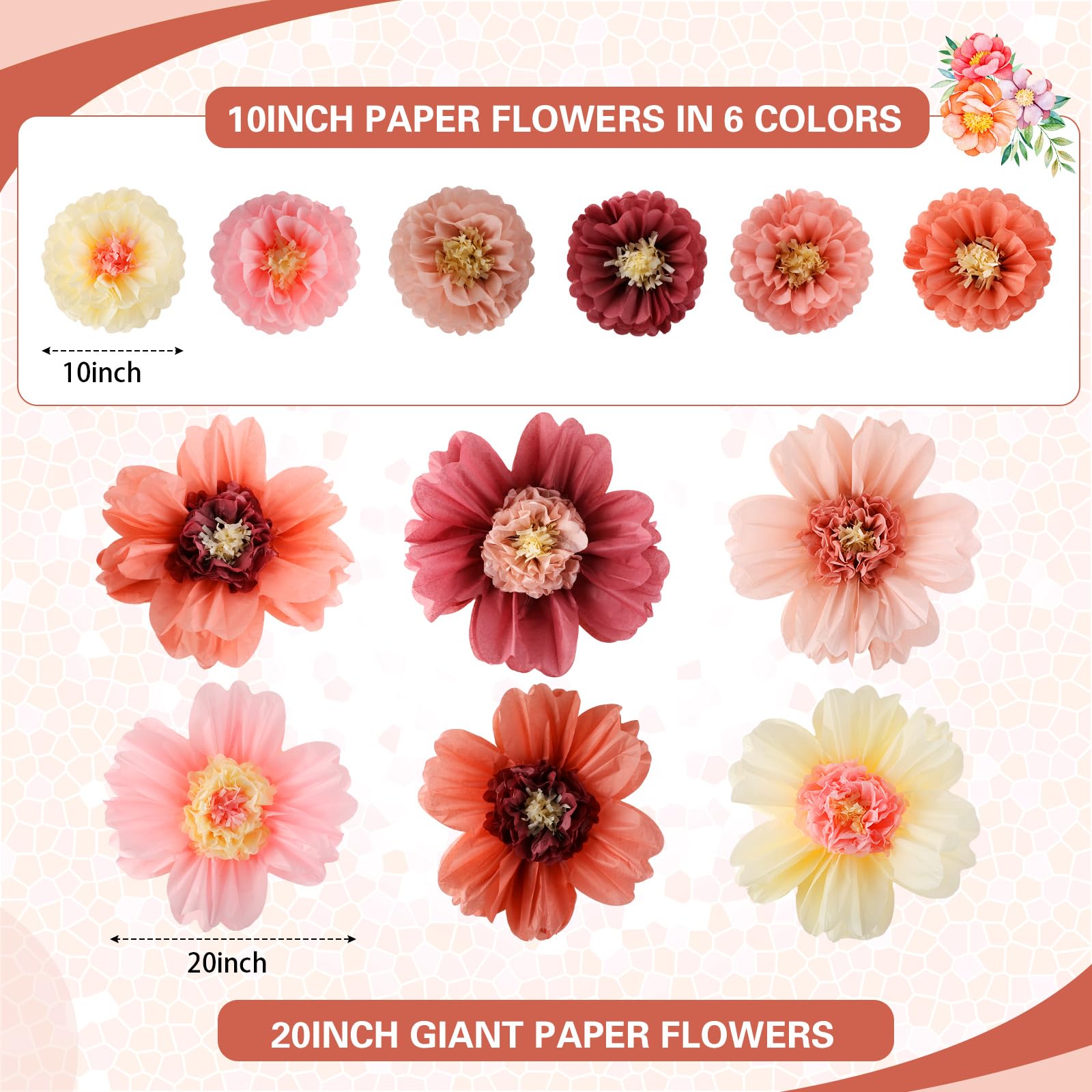 Crowye 10-inch giant tissue paper flower for backdrop and party decor
