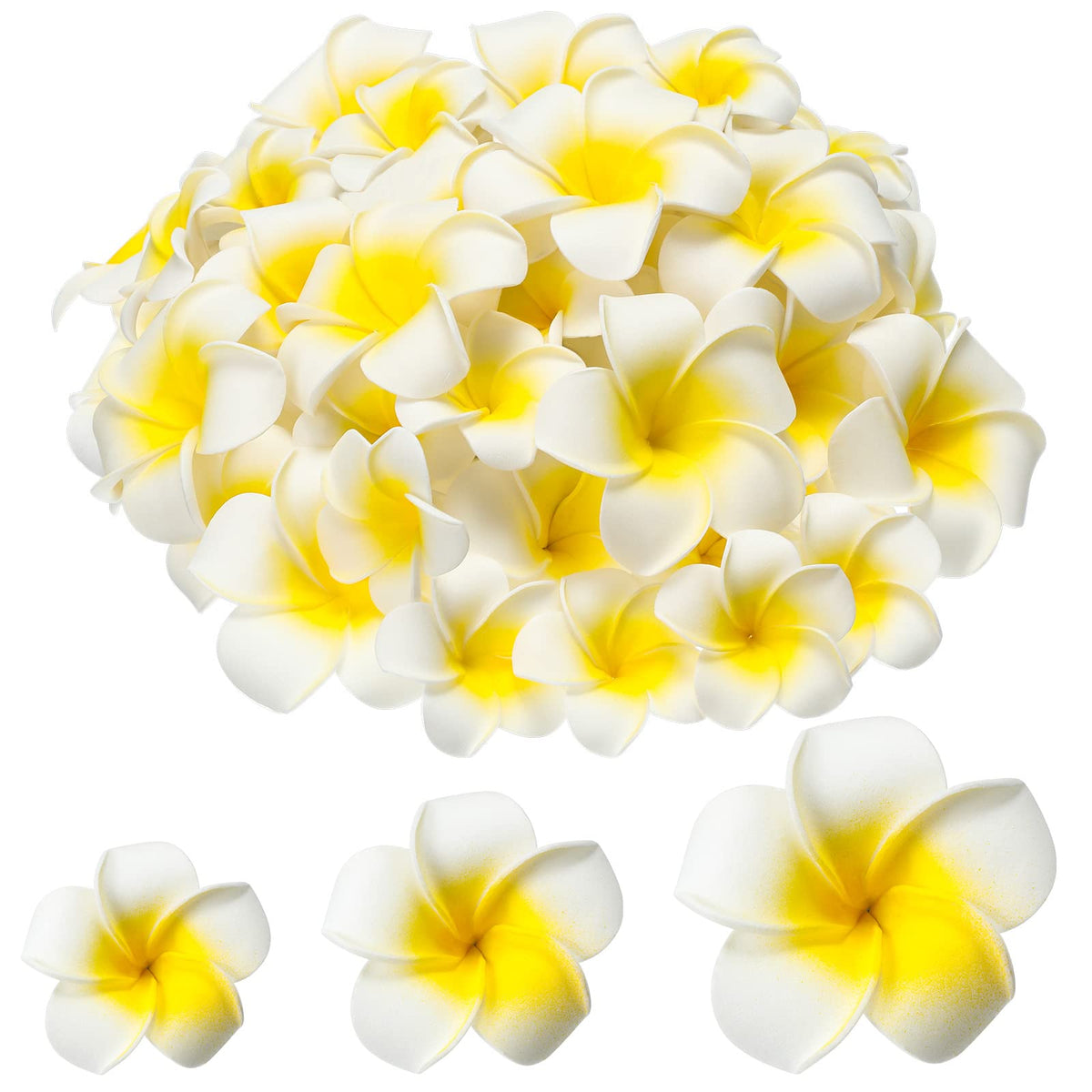 Crowye plumeria foam flower on hair accessory for tropical styling.