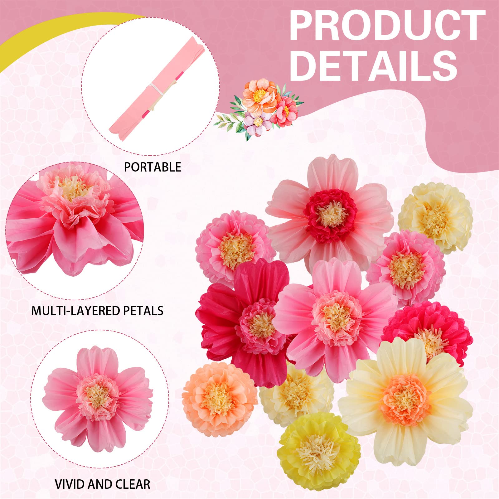 Crowye multicolor paper flower decor creates festive wall displays for parties