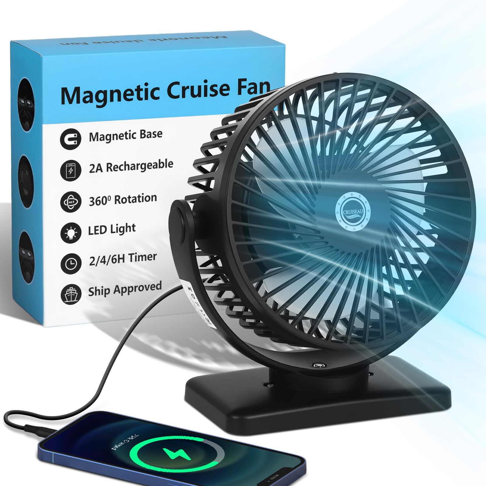 CruiSeaU 6-inch magnetic base attached to metal surface for stable cruise cooling.