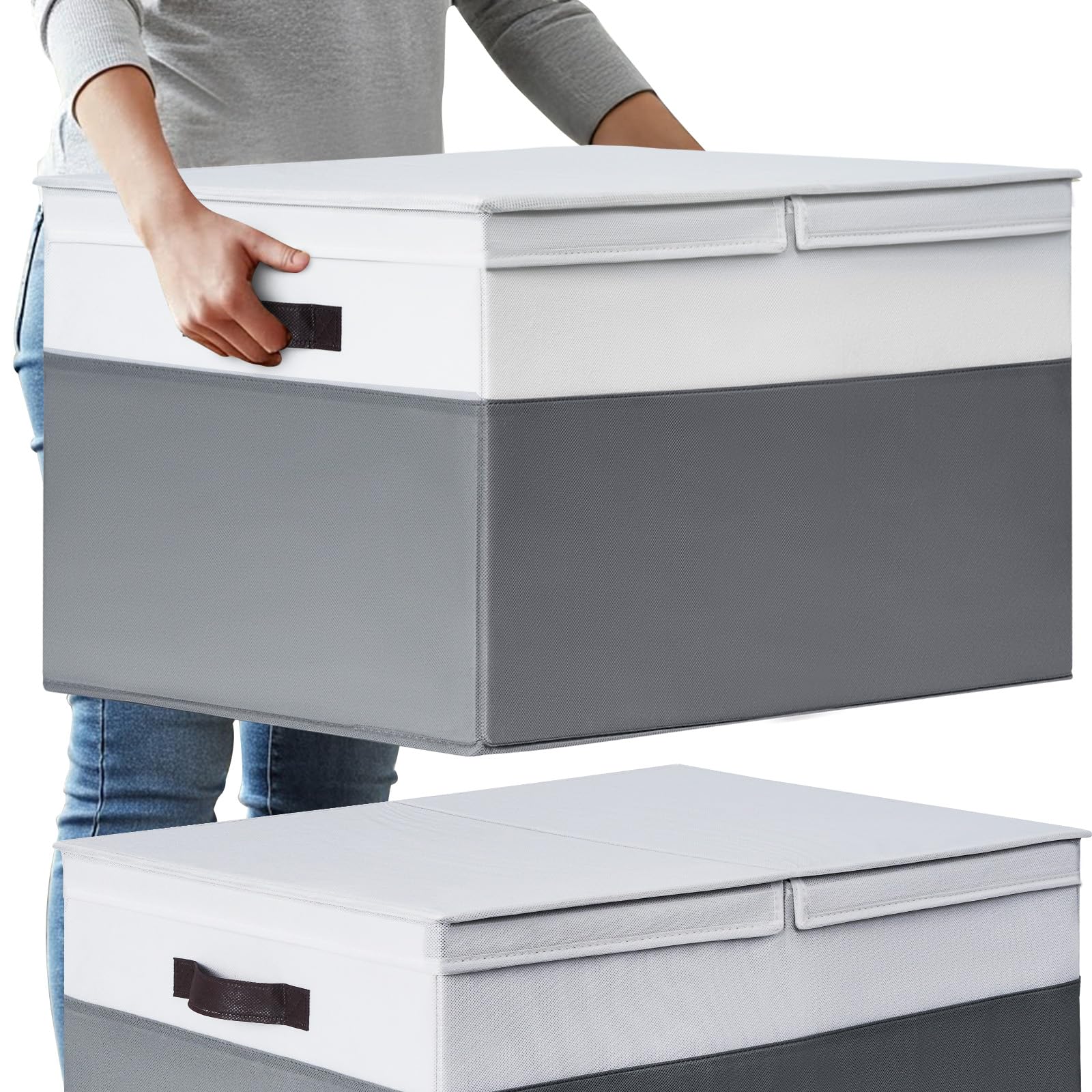 Criusia 2-pack extra-large baskets with lids on 22x16x12 shelves for clutter-free spaces.
